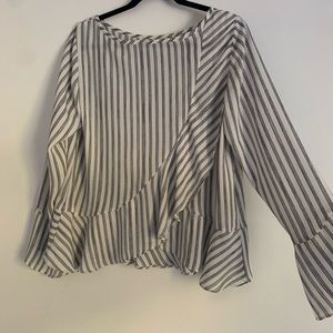 Loft Size Small Black and White Striped Blouse
